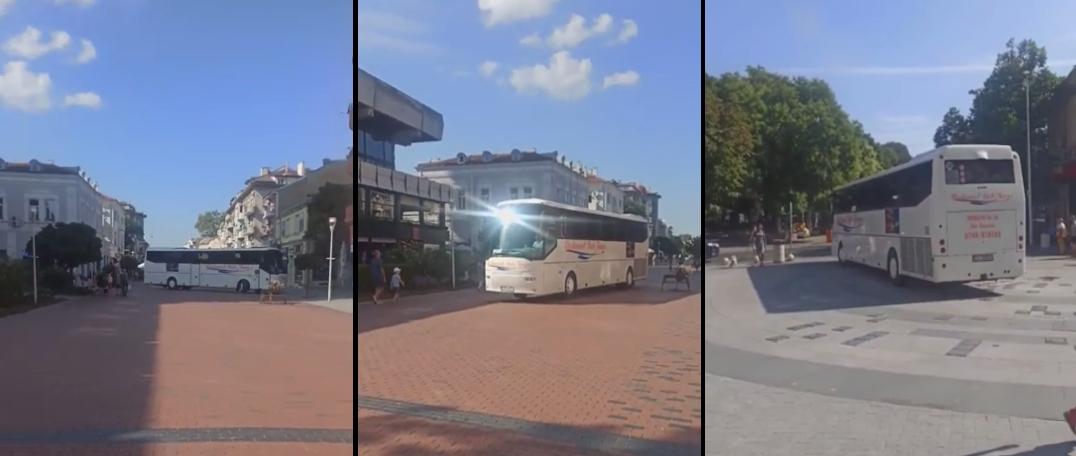 Видео: Автобус се разходи по пешеходната във Варна