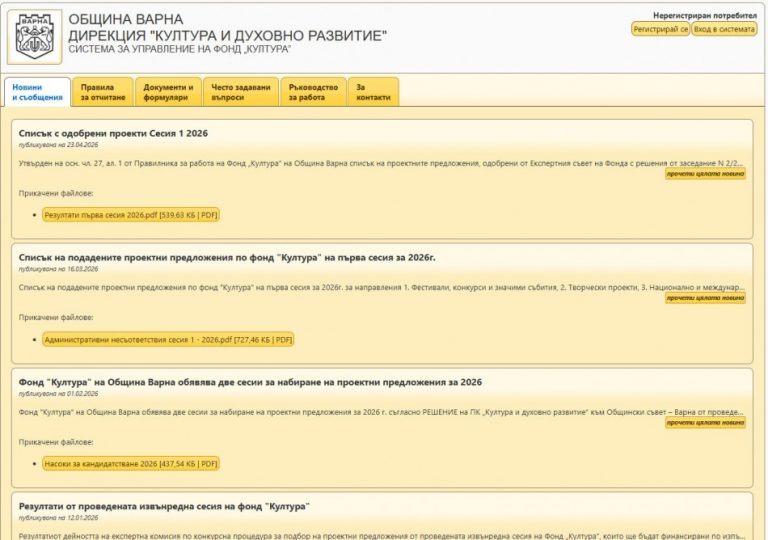 Фонд „Култура“ – Варна обяви резултатите от първата си редовна сесия за годината